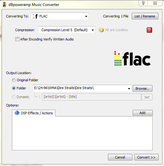FLAC Conversion settings